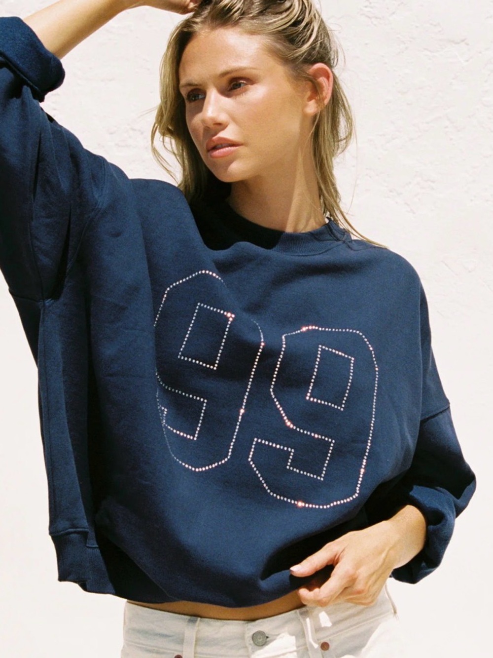 L Space Blue 99 Rhinestone Legend Sweatshirt XL Navy Fleece So Comfy NWOT $145
